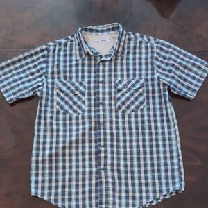 Anchor Blue 90s Vintage Men's Blue Checkered Short Sleeve Shirt